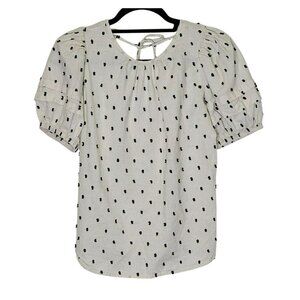Madewell Womens XS Cream Black Polka Dot Puff Sleeve Top Basic Whimsy Whimsigoth